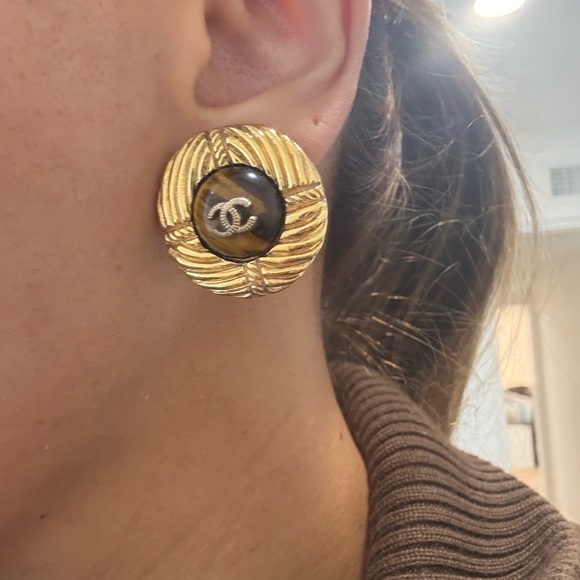 tiger eye chanel  Logo Earrings - Picture 7 of 8